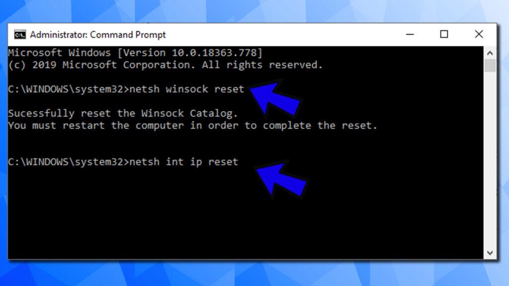 reset network settings using netsh commands