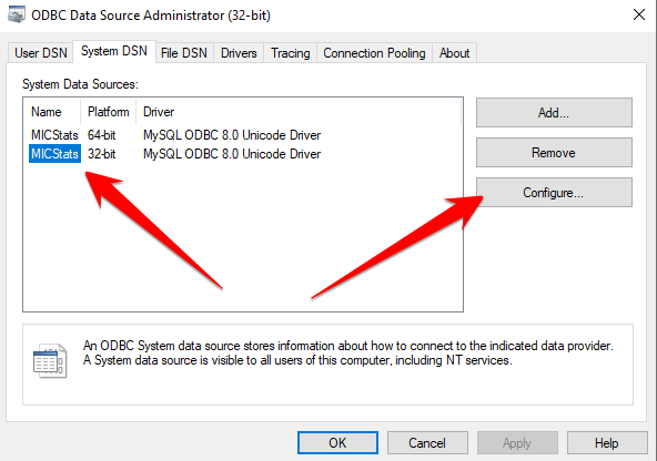 Check and Change the ODBC Credentials