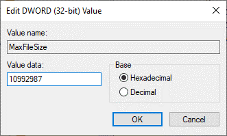 enter a value in bytes
